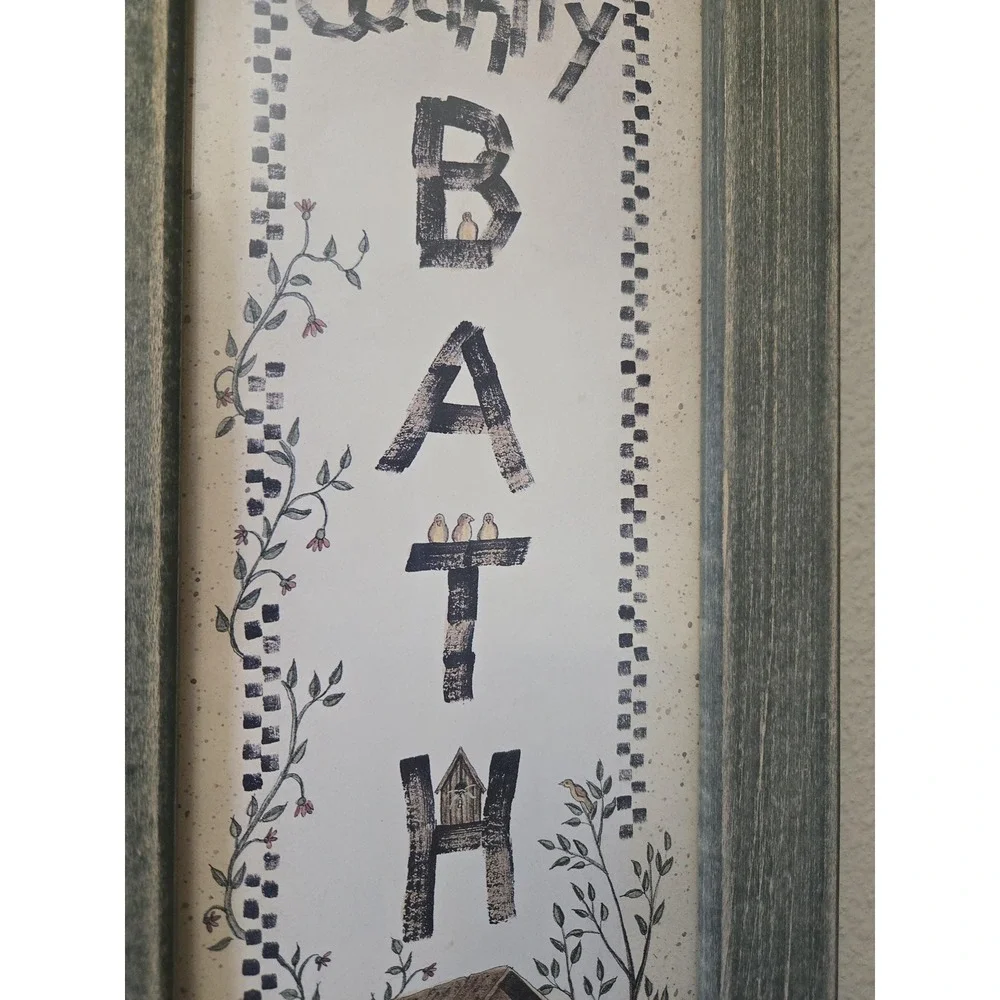 Vintage Linda Spivey Country Bath Outhouse Primitive Bathroom Framed Print - Picture 4 of 8